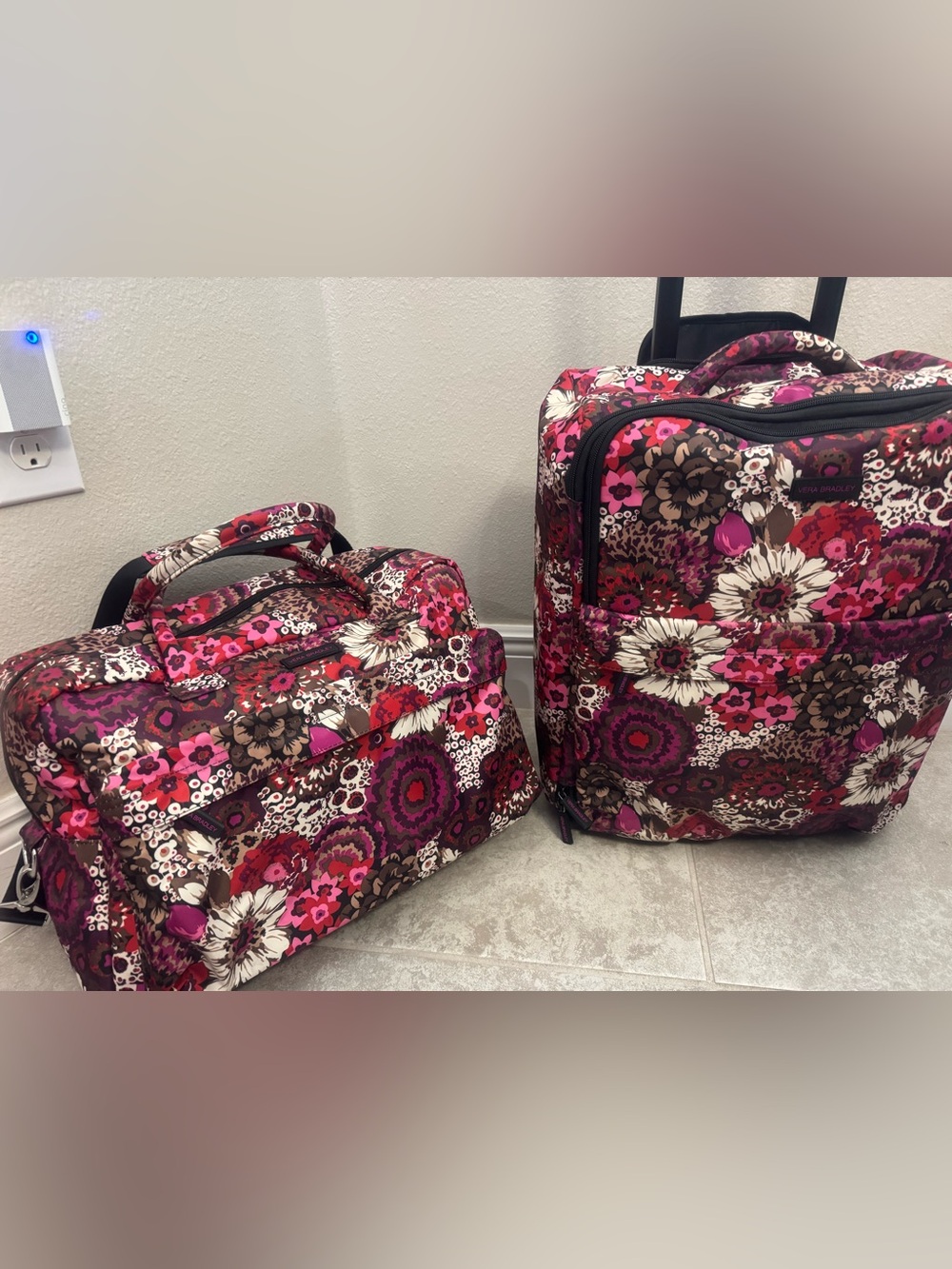 Vera Bradley Pink and Brown Floral Rolling Travel Set